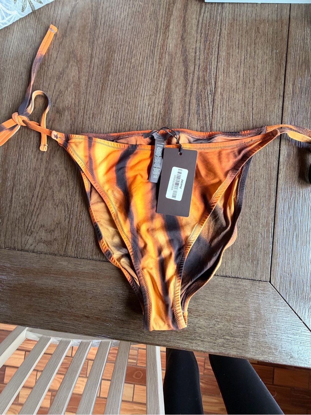 SKIMS Orange and Black Tie-Dye Side-Tie Bikini Bottom